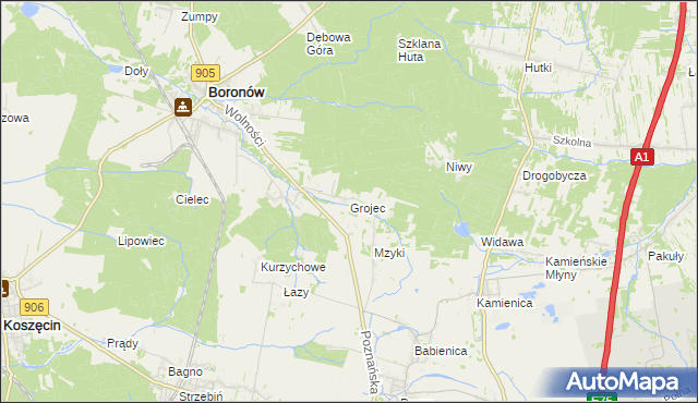 mapa Grojec gmina Boronów, Grojec gmina Boronów na mapie Targeo