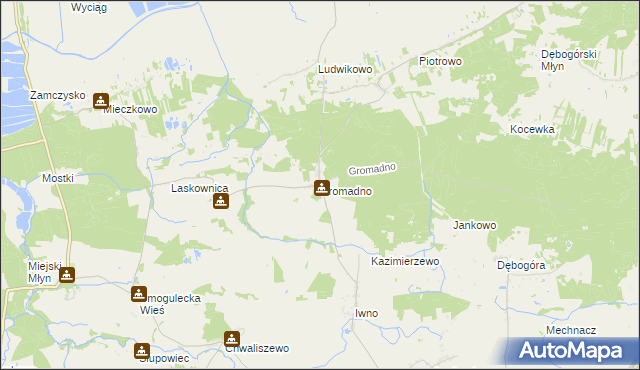 mapa Gromadno gmina Kcynia, Gromadno gmina Kcynia na mapie Targeo