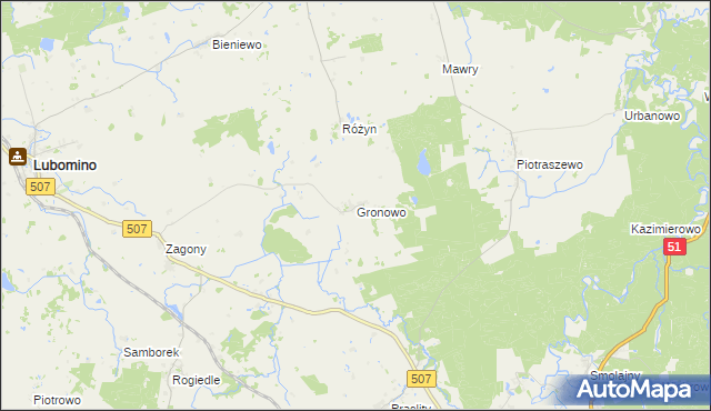 mapa Gronowo gmina Lubomino, Gronowo gmina Lubomino na mapie Targeo