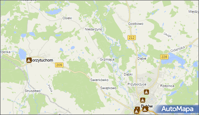 mapa Grzmiąca gmina Bytów, Grzmiąca gmina Bytów na mapie Targeo