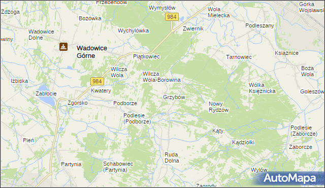 mapa Grzybów gmina Wadowice Górne, Grzybów gmina Wadowice Górne na mapie Targeo