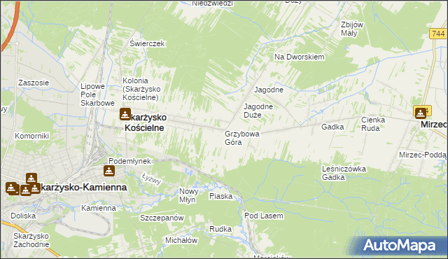 mapa Grzybowa Góra, Grzybowa Góra na mapie Targeo