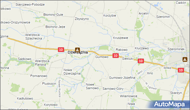 mapa Gumowo gmina Dzierzążnia, Gumowo gmina Dzierzążnia na mapie Targeo