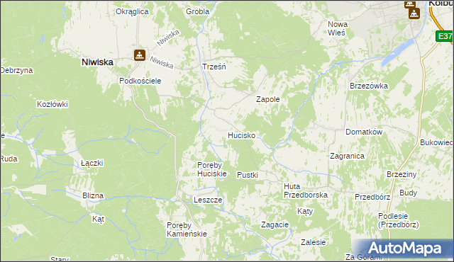 mapa Hucisko gmina Niwiska, Hucisko gmina Niwiska na mapie Targeo