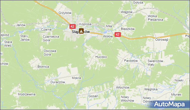 mapa Hucisko gmina Stąporków, Hucisko gmina Stąporków na mapie Targeo