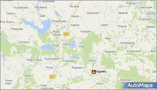 mapa Huta gmina Rogowo, Huta gmina Rogowo na mapie Targeo