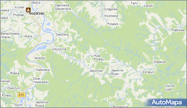 mapa Huta Poręby, Huta Poręby na mapie Targeo