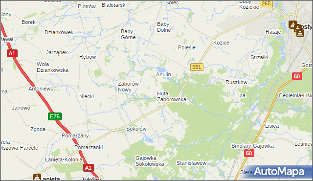 mapa Huta Zaborowska, Huta Zaborowska na mapie Targeo