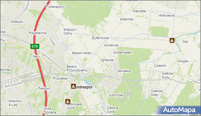 mapa Ignaców gmina Brzeziny, Ignaców gmina Brzeziny na mapie Targeo