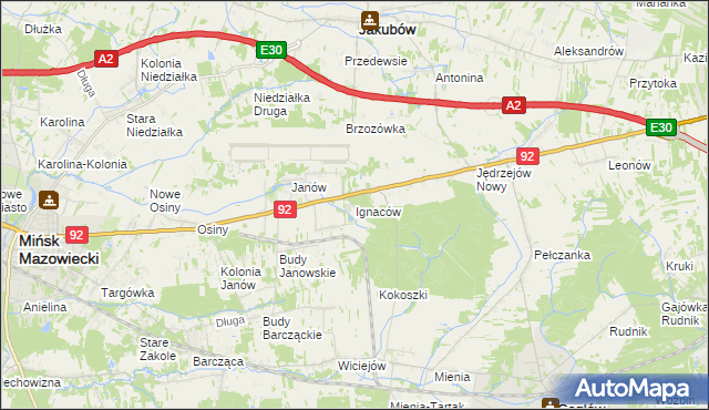 mapa Ignaców gmina Mińsk Mazowiecki, Ignaców gmina Mińsk Mazowiecki na mapie Targeo