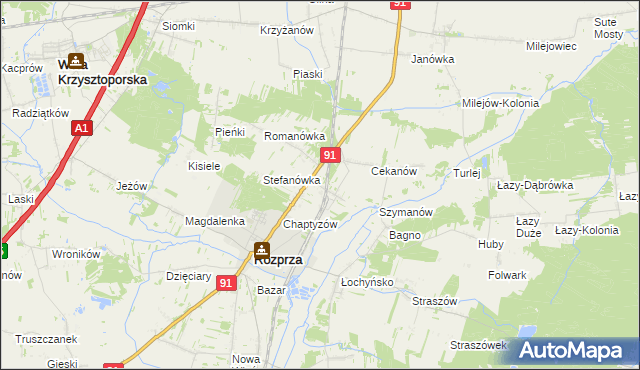 mapa Ignaców gmina Rozprza, Ignaców gmina Rozprza na mapie Targeo