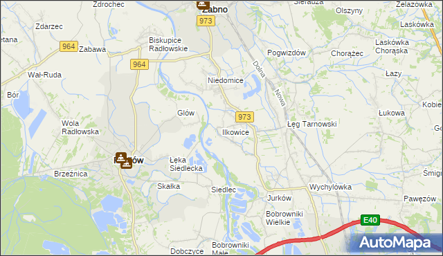 mapa Ilkowice gmina Żabno, Ilkowice gmina Żabno na mapie Targeo