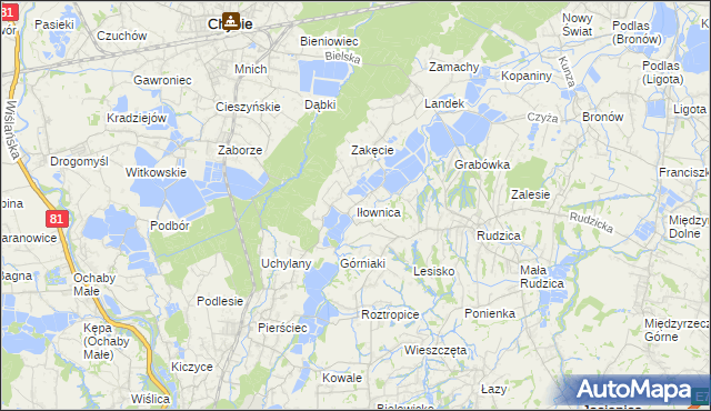 mapa Iłownica gmina Jasienica, Iłownica gmina Jasienica na mapie Targeo