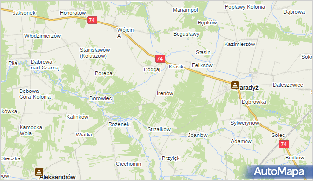 mapa Irenów gmina Paradyż, Irenów gmina Paradyż na mapie Targeo