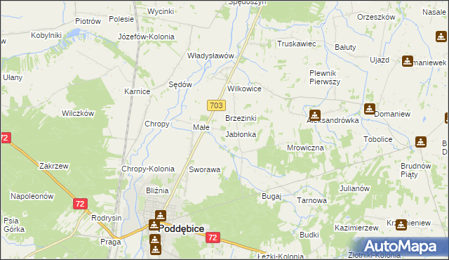 mapa Jabłonka gmina Poddębice, Jabłonka gmina Poddębice na mapie Targeo