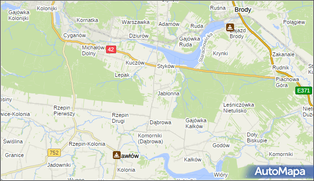 mapa Jabłonna gmina Brody, Jabłonna gmina Brody na mapie Targeo