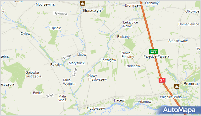 mapa Jadwigów gmina Promna, Jadwigów gmina Promna na mapie Targeo