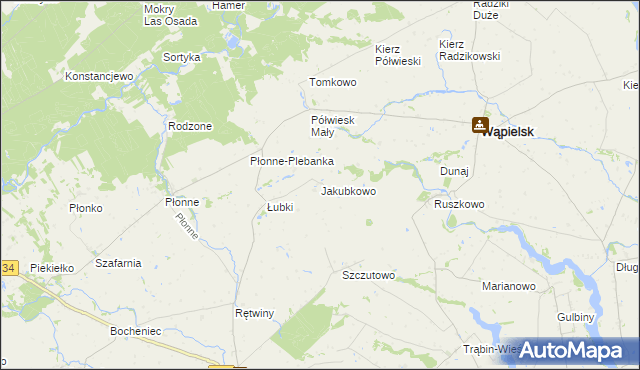 mapa Jakubkowo gmina Radomin, Jakubkowo gmina Radomin na mapie Targeo