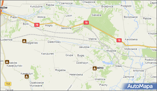 mapa Jakubów gmina Imielno, Jakubów gmina Imielno na mapie Targeo