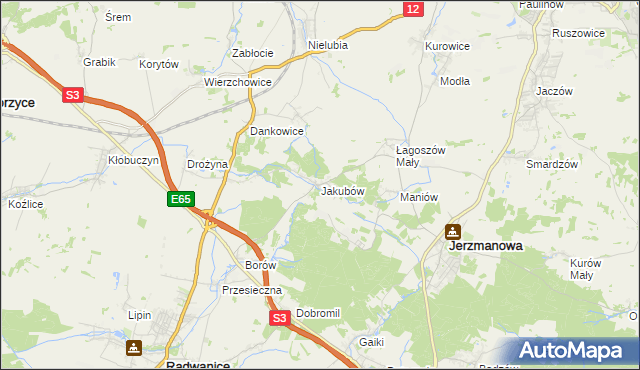 mapa Jakubów gmina Radwanice, Jakubów gmina Radwanice na mapie Targeo