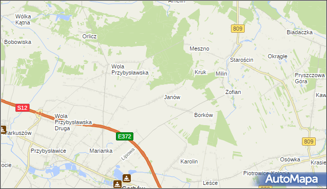 mapa Janów gmina Garbów, Janów gmina Garbów na mapie Targeo