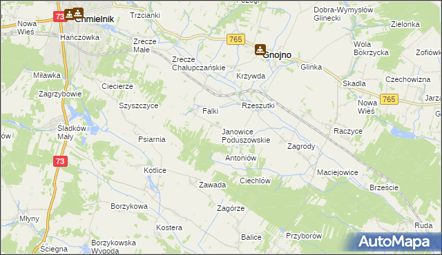 mapa Janowice Poduszowskie, Janowice Poduszowskie na mapie Targeo