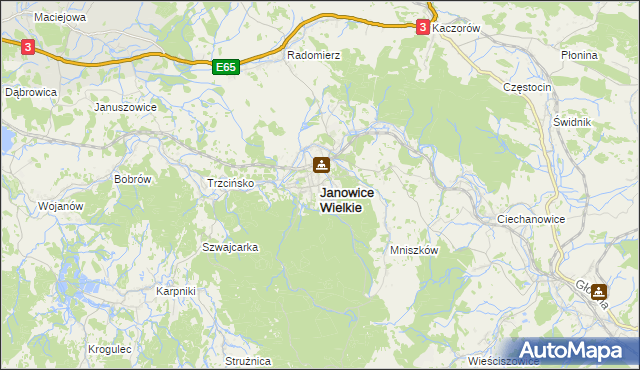 mapa Janowice Wielkie, Janowice Wielkie na mapie Targeo