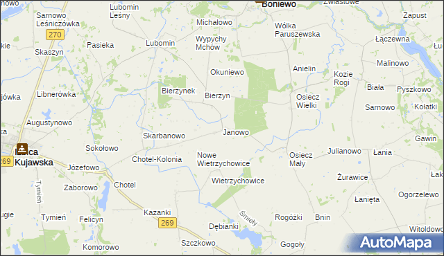 mapa Janowo gmina Boniewo, Janowo gmina Boniewo na mapie Targeo
