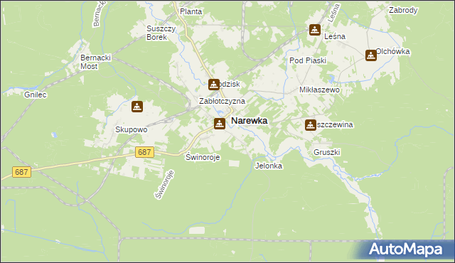 mapa Janowo gmina Narewka, Janowo gmina Narewka na mapie Targeo