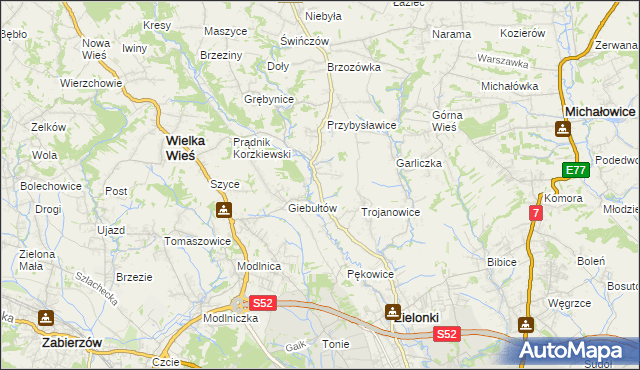 mapa Januszowice gmina Zielonki, Januszowice gmina Zielonki na mapie Targeo