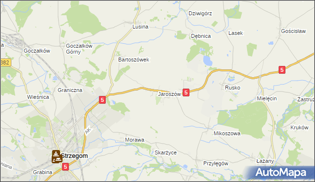 mapa Jaroszów gmina Strzegom, Jaroszów gmina Strzegom na mapie Targeo