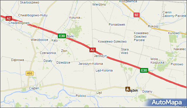 mapa Jaroszyn gmina Lądek, Jaroszyn gmina Lądek na mapie Targeo