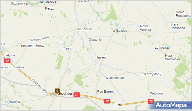 mapa Jasień gmina Głuchów, Jasień gmina Głuchów na mapie Targeo