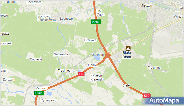 mapa Jasiniec gmina Białe Błota, Jasiniec gmina Białe Błota na mapie Targeo