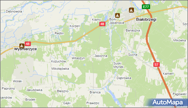 mapa Jasionna gmina Białobrzegi, Jasionna gmina Białobrzegi na mapie Targeo