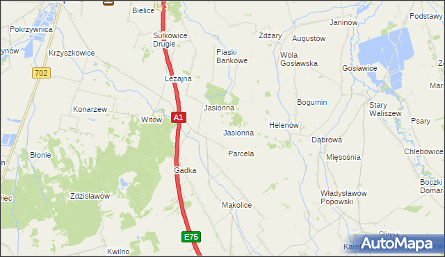 mapa Jasionna gmina Głowno, Jasionna gmina Głowno na mapie Targeo