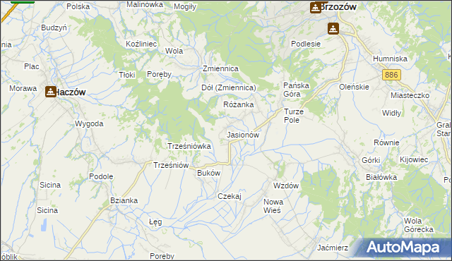 mapa Jasionów gmina Haczów, Jasionów gmina Haczów na mapie Targeo
