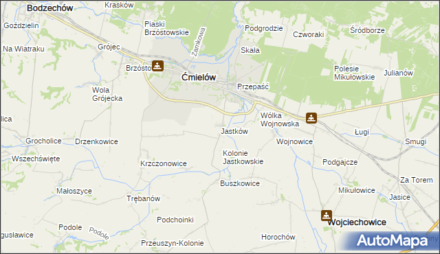 mapa Jastków gmina Ćmielów, Jastków gmina Ćmielów na mapie Targeo