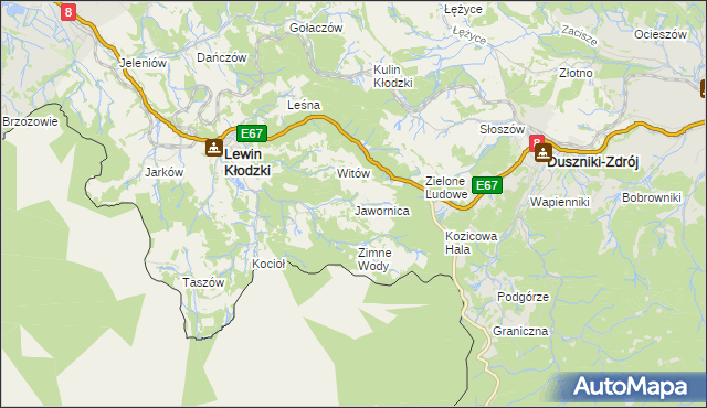 mapa Jawornica gmina Lewin Kłodzki, Jawornica gmina Lewin Kłodzki na mapie Targeo