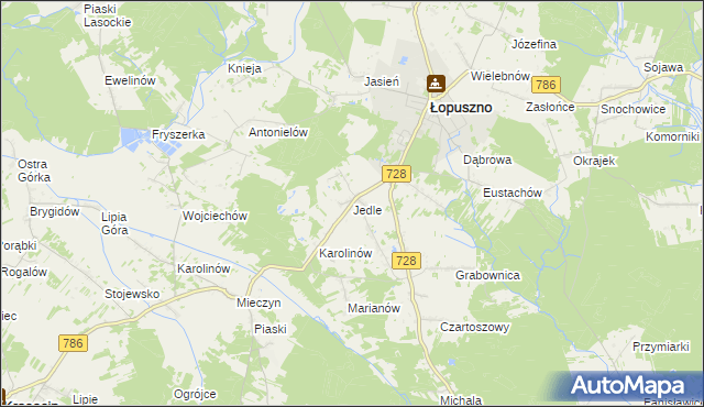 mapa Jedle gmina Łopuszno, Jedle gmina Łopuszno na mapie Targeo