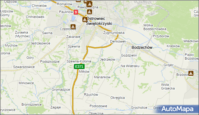 mapa Jędrzejów gmina Bodzechów, Jędrzejów gmina Bodzechów na mapie Targeo