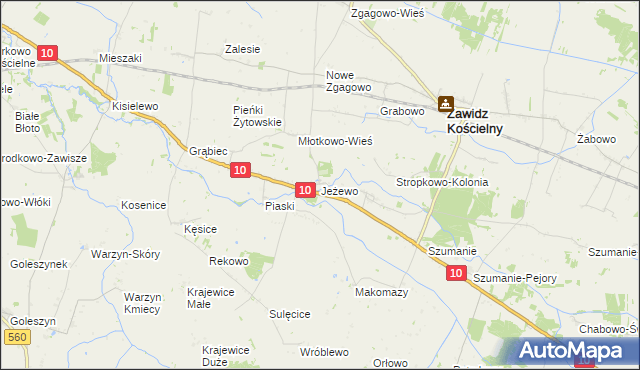 mapa Jeżewo gmina Zawidz, Jeżewo gmina Zawidz na mapie Targeo