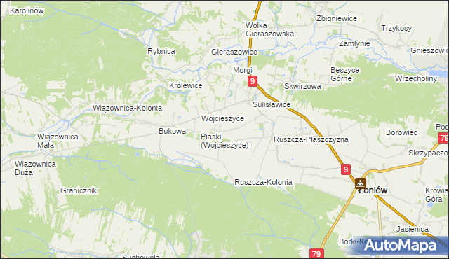 mapa Jeziory gmina Łoniów, Jeziory gmina Łoniów na mapie Targeo