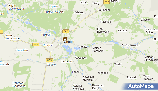mapa Jeżów gmina Chodel, Jeżów gmina Chodel na mapie Targeo