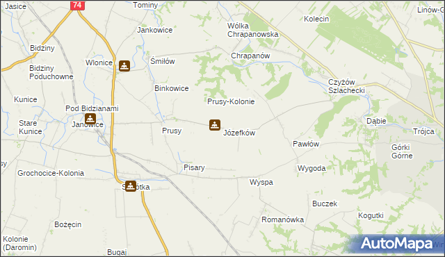 mapa Józefków gmina Zawichost, Józefków gmina Zawichost na mapie Targeo