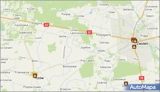 mapa Józefów gmina Tczów, Józefów gmina Tczów na mapie Targeo