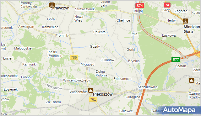 mapa Julianów gmina Piekoszów, Julianów gmina Piekoszów na mapie Targeo