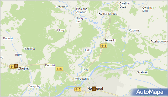 mapa Jurki gmina Zbójna, Jurki gmina Zbójna na mapie Targeo