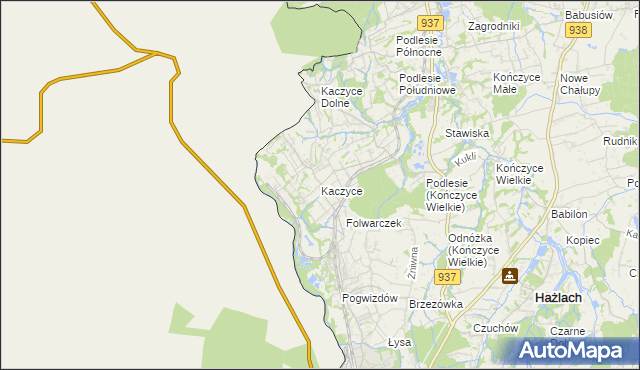 mapa Kaczyce gmina Zebrzydowice, Kaczyce gmina Zebrzydowice na mapie Targeo