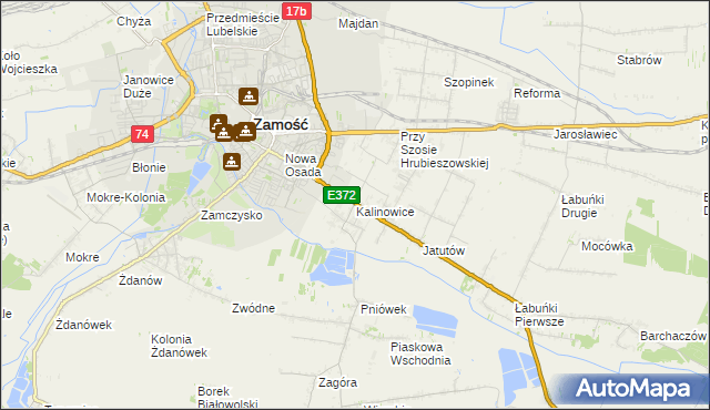 mapa Kalinowice gmina Zamość, Kalinowice gmina Zamość na mapie Targeo